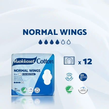 Vuokkoset, COTTON, NORMAL WINGS, Podpaski ze skrzydełkami, 12 szt.