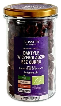 DAKTYLE W CZEKOLADZIE BEZ DODATKU CUKRU BEZGLUTENOWE BIO 300 g - BIOSSOM