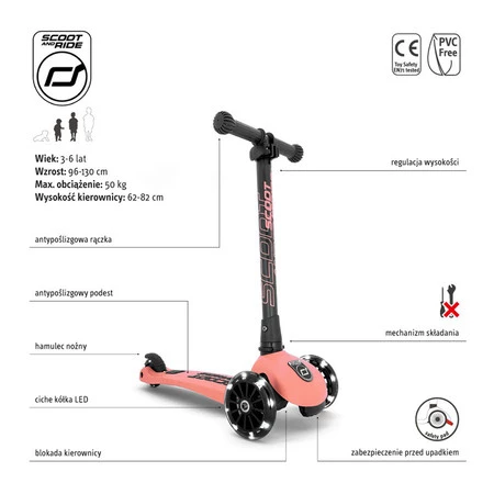 SCOOTANDRIDE Highwaykick 3 LED Hulajnoga składana ze świecącymi kółkami 3+ Peach