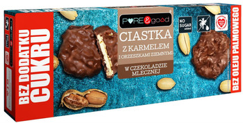 Pure & Good Ciastka z karmelem i z orzechami ziemnymi w czekoladzie mlecznej bez dodatku cukru 128g