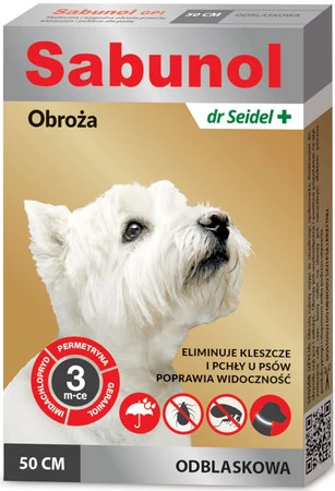 SABUNOL Obroża odblaskowa dla psa na kleszcze pchły 50cm