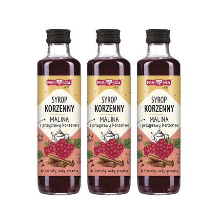 Zestaw: 3x Syrop korzenny malinowy z przyprawami korzennymi 250 ml