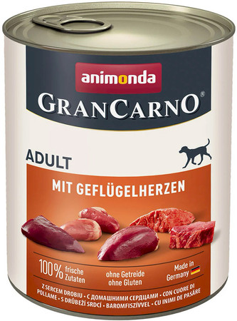 ANIMONDA Grancarno ADULT Wieprzowina Serca Drobiowe 800g