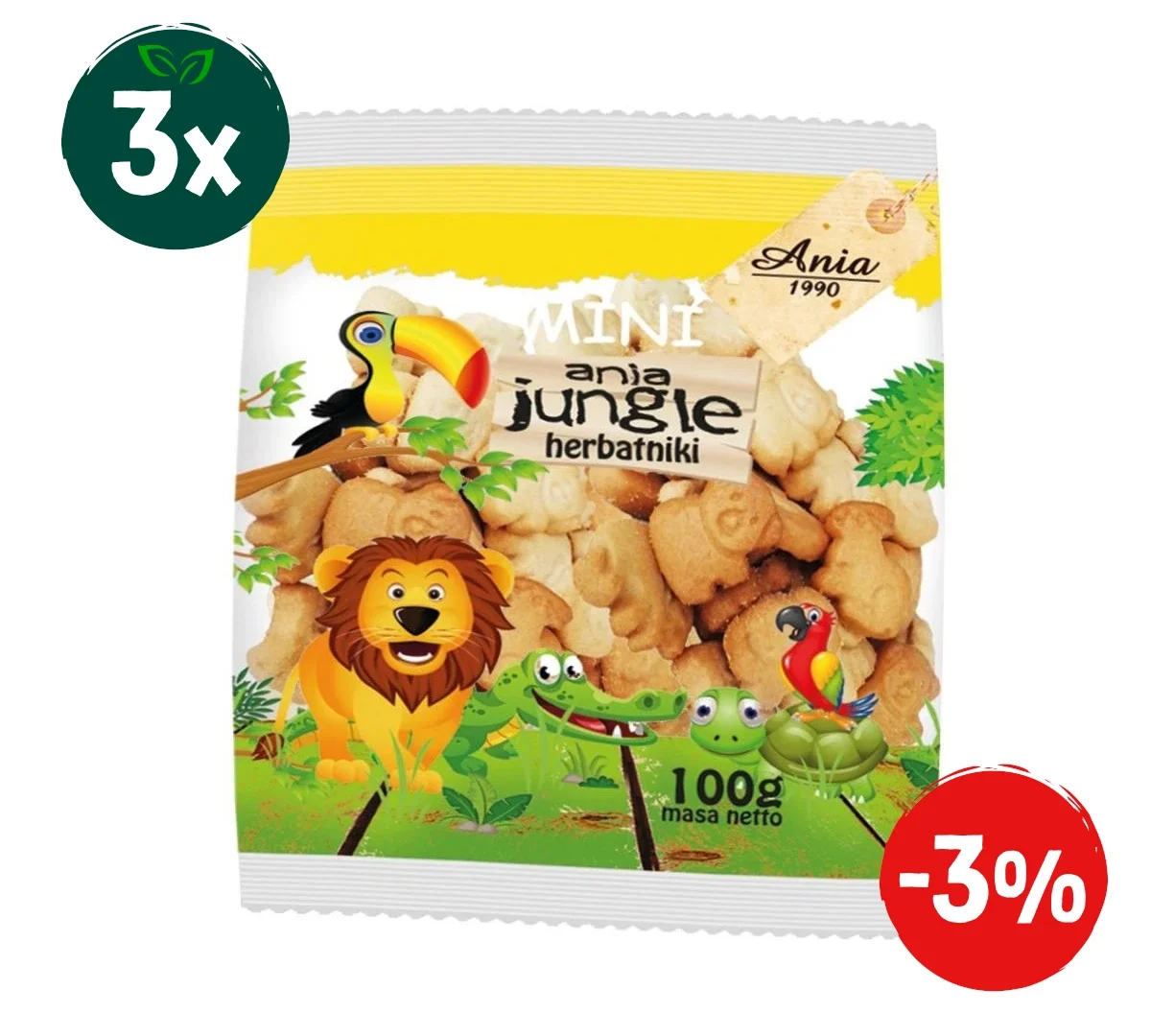 Zestaw: 3x Herbatniki szkolne Mini Jungle 100 g - Nabea.pl