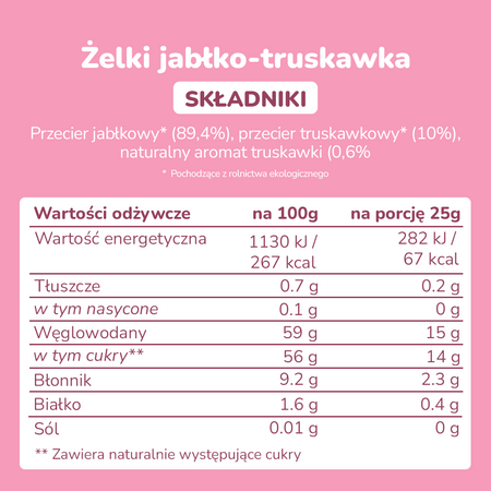Smileat Triboo, BIO Sminolas, Żelki owocowe bez cukru Jabłko i Truskawka, 25g