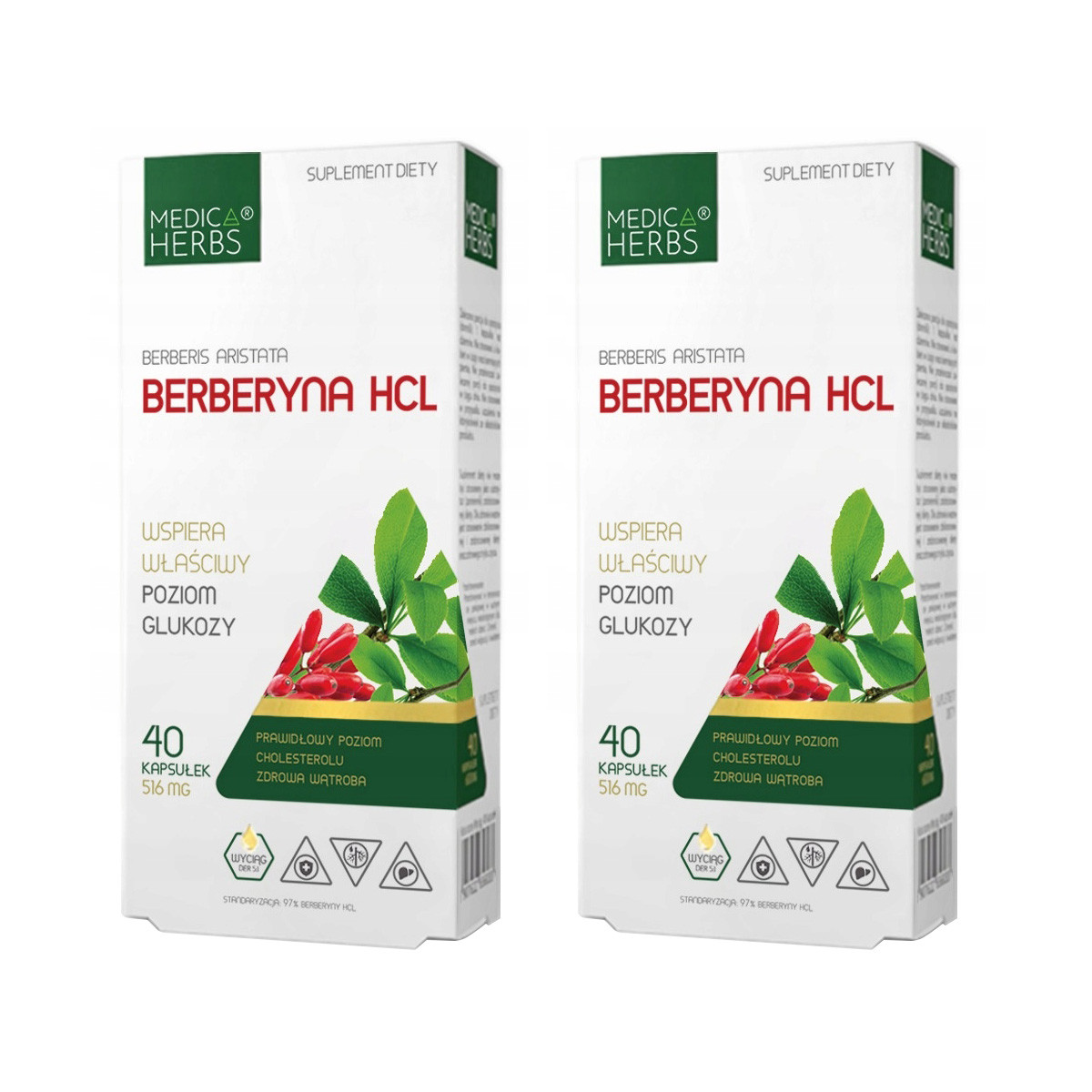 Zestaw 2x MEDICA HERBS Berberyna HCL 500mg, 40 kaps. - Nabea.pl