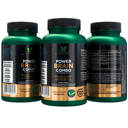 Lanco Nutritions POWER BRAIN COMBO - Nootropiki - Pamięć, koncentracja, energia i funkcje kognitywne - 60 kaps.