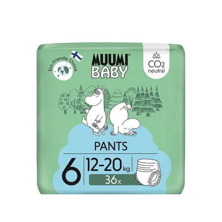 Muumi Baby, Jednorazowe pieluchomajtki ekologiczne dla dzieci, rozmiar 6 (12-20kg), 36 szt.
