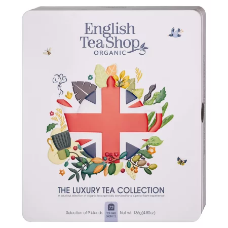 English Tea Shop Kolekcja herbat w metalowej puszce Union Jack Tea Collection 72 saszetki + opakowanie EKO