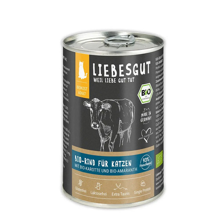 LIEBESGUT BIO RIND - wołowina z marchewką ekologiczna mokra karma dla kota (400g)