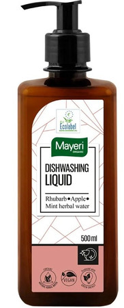 Mayer Płyn do mycia naczyń z wodą miętową , rabarbar-jabłko, wegański, certyfikowany ecolabel 500 ml
