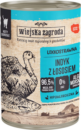 WIEJSKA ZAGRODA Indyk z Łososiem bez zbóż dla kota 400g