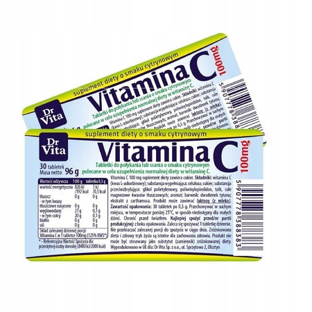 Dr Vita Witamina C 100 mg o smaku cytrynowym 30 tabl.