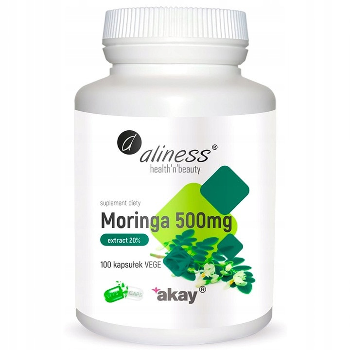 Aliness Moringa ekstrakt 20% 500mg x 100 Vege caps - Nabea.pl