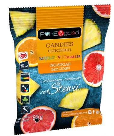 Pure & Good Cukierki multivitamin ze stewią bez cukru 50g