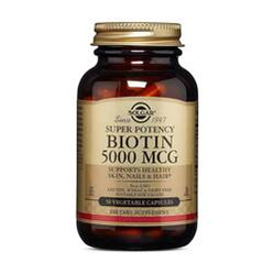 Solgar Biotin 5000 mcg na wsparcie poprawy kondycji włosów 50 kaps.