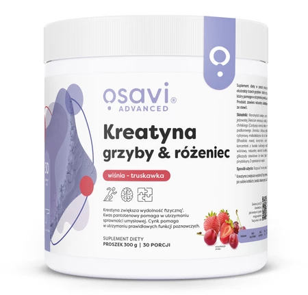 Osavi Kreatyna Grzyby & Różeniec monohydrat  300 g smak wiśnia - truskawka