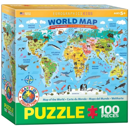 Puzzle 100 Smartkids Illustrated Map of the World 6100-5554 -