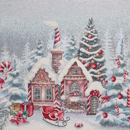 Bieżnik świąteczny gobelinowy 40x100 cm – Chatka Świętego Mikołaja