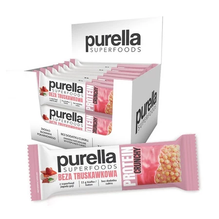 Zestaw 15 x Purella Superfoods Protein bar baton proteinowy beza truskawkowa 45g