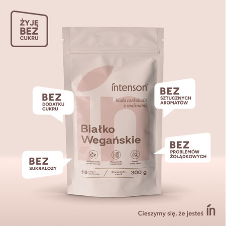 Intenson Białko Wegańskie o smaku białej czekolady i malin 300g