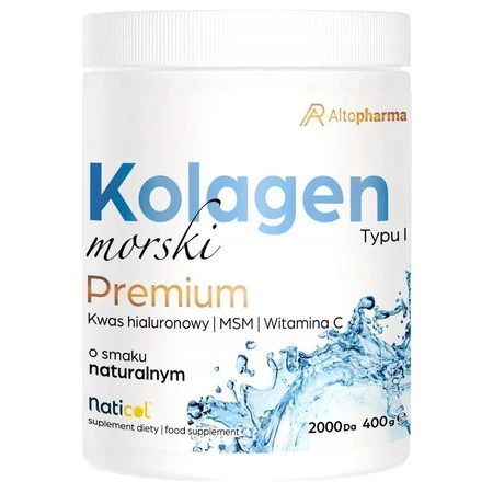 Kolagen Morski Premium Typu I 10000mg + MSM 500 mg + Kwas Hialuronowy 40mg + Witamina C 80mg suplement diety 400g