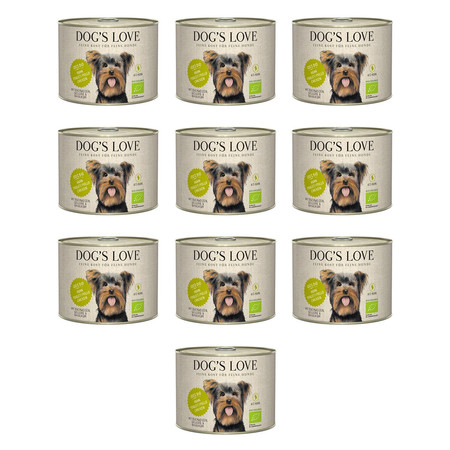 Zestaw 10x DOG'S LOVE BIO Huhn - kurczak ekologiczny z kaszą gryczaną, selerem i bazylią (200g)