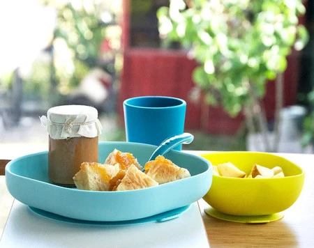 Beaba, Komplet naczyń z silikonu z przyssawką, blue