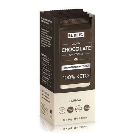 BeKeto Wegańska Keto Czekolada z olejem MCT karmelizowany orzech 80g x10