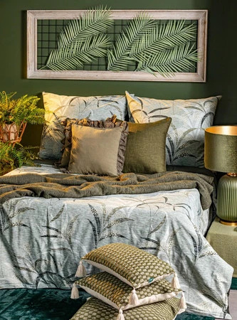 Komplet pościeli bawełnianej 220 x 200 cm, nadruk oliwki z motywem liści