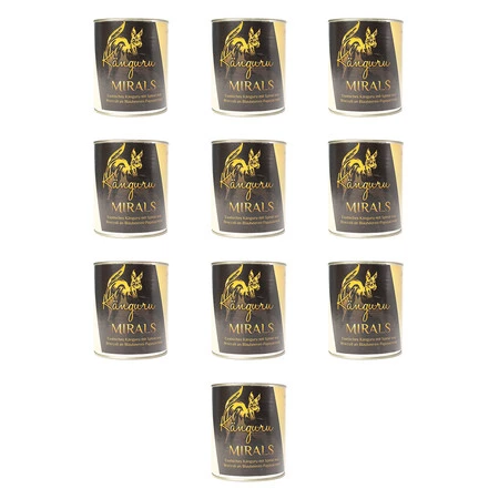 Zestaw 10x MIRALS Kangüru - Kangur ze szpinakiem i brokułami na kremie z jagód i papai (800g)