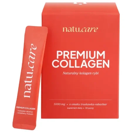 Natu Care Premium Kolagen na skórę, włosy i paznokcie 5000 mg smak truskawka - rabarbar