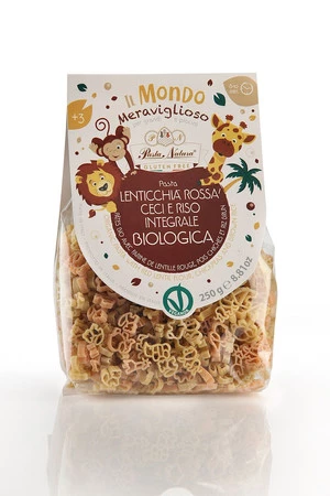 PASTA NATURA MAKARON PROTEINOWY (Z SOCZEWICY I GROSZKU) DLA DZIECI ZWIERZĘTA BEZGLUTENOWY BIO 250 g