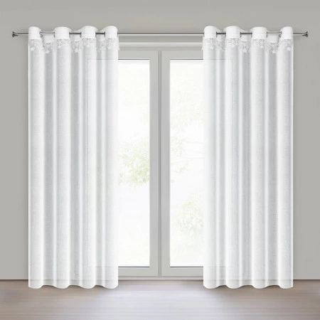 Firana gotowe rozm.: 140 x 250 cm, kolor biała z etaminy z aplikacją z gwiazdkami kółka