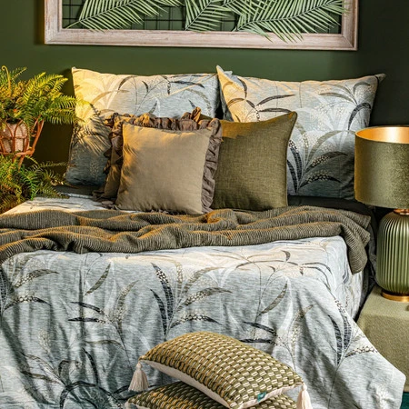 Komplet pościeli bawełnianej 220 x 200 cm, nadruk oliwki z motywem liści