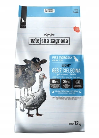 Wiejska Zagroda Light  Gęś z cielęciną Prebiotyk - Karma sucha dla psa - 12kg