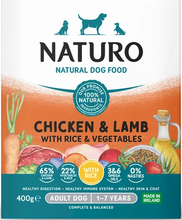 NATURO Adult Dog Jagnięcina Kurczak Ryż Warzywa tacka 400g