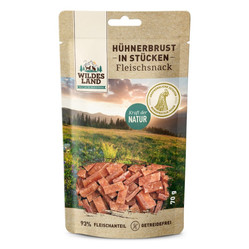 WILDES LAND Hühnerbrust in Stücken - filet z piersi kurczaka w kawałkach - przysmaki mięsne dla psa i kota (70g)
