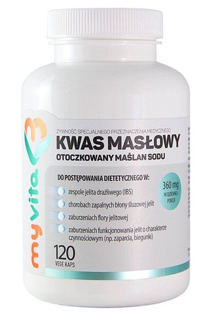 MyVita Kwas masłowy (maślan sodu) 360mg, 120kaps.