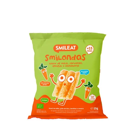 Smileat, BIO Smilondas, Chrupki z ciecierzycy, kukurydzy i soczewicy, marchewkowe 15m+, 25 g