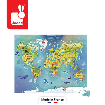 Janod Puzzle w walizce Mapa świata 100 elementów 6+ Made in France