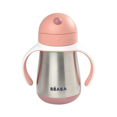BEABA Bidon niekapek ze słomką termiczny 250 ml Old Pink