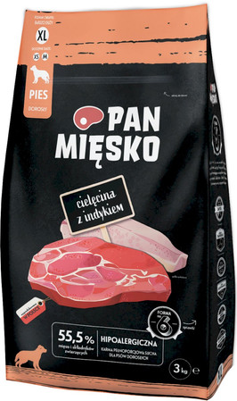 PAN MIĘSKO Cielęcina z Indykiem dla psa XL 3kg
