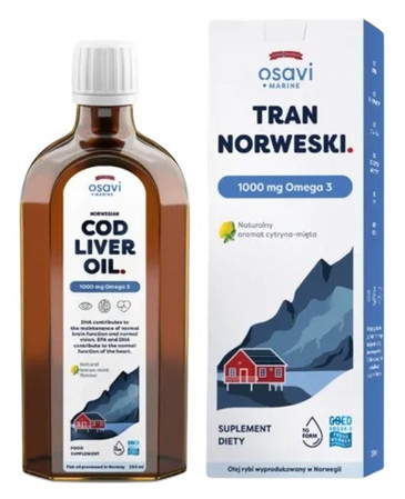 Osavi Tran Norweski, 1000mg Omega 3 kwasy tłuszczowe EPA i DHA 500 ml smak cytryna - mięta