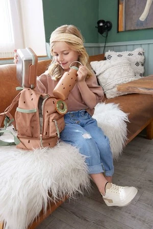 Lassig Bidon ze stali nierdzewnej z dodatkową zakrętką z ustnikiem 500 ml Happy Prints karmelowy