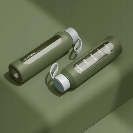 Wessper Butelka motywacyjna szklana z silikonem BOROSILICATE oliwkowa 1000 ml