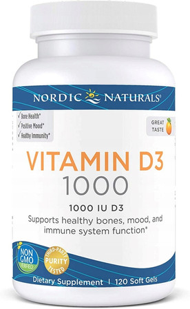 Nordic Naturals Vitamin D3 1000 IU witamina D3 na wsparcie kości 120 kaps. smak pomarańcza