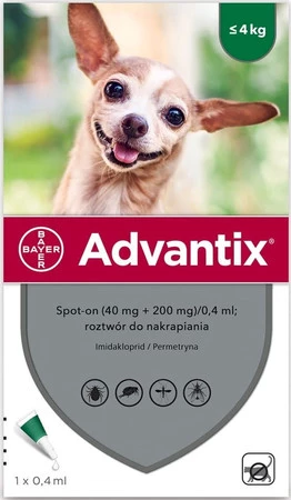 BAYER ADVANTIX Krople dla psa na kleszcze pchły S do 4kg 4szt.