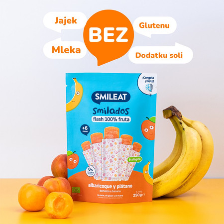 Smileat, Bio Smilados, Mus owocowy do mrożenia o smaku moreli i banana, idealny na ząbkowanie 6m+, 5x50g