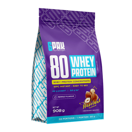 6PAK 80 WHEY PROTEIN odżywka białkowa WPC 908 g smak orzech